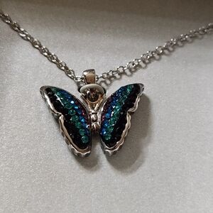 Kohl's Sterling Silver Butterfly Necklace with Blue and Green Cz